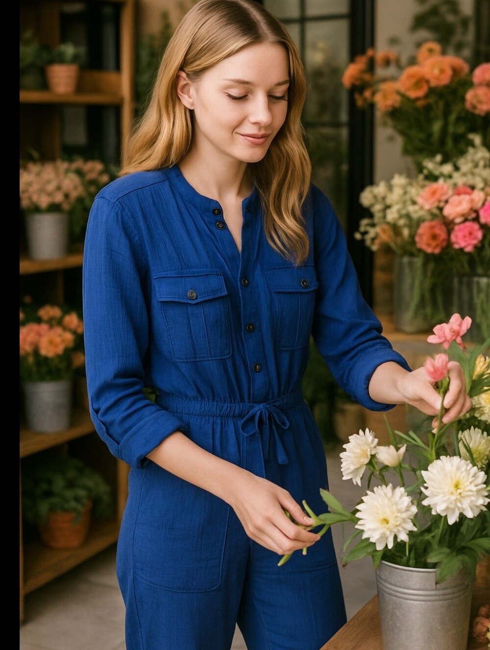 Madewell l/s royal blue 100% cotton jumpsuit pantsuit boilersuit office size 2